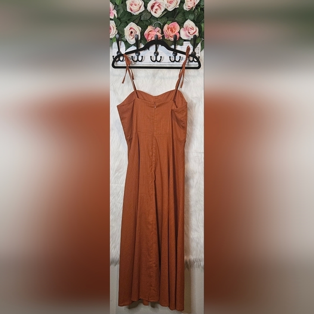 Suzy Shier Sunset Orange Linen Maxi Dress - Picture 3 of 5